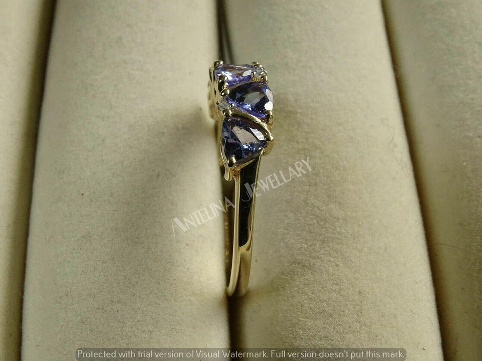 2Ct Simulated Trillion Cut Tanzanite & Diamond Ring 925 Sterling Silver Plated - Image 4 of 4