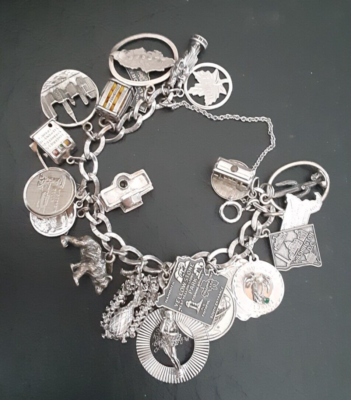 Vintage Sterling Silver 16 Charm Bracelet 1960s Travel, 8