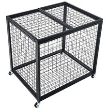 Rolling Sports Ball Storage Cart Lockable Basketball Cage with Double Lids