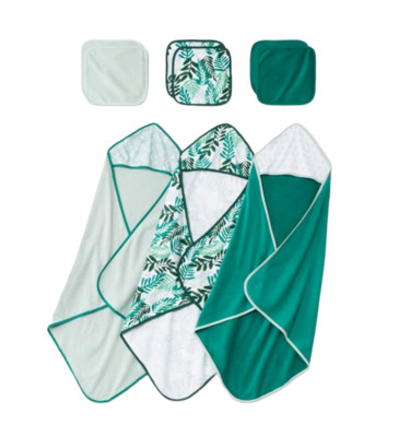 9pk Cloud Island  Infant Towels (3) and Washcloths (6) Set Green Leaves