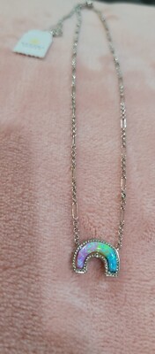 NWT KENDRA SCOTT KYOCERA OPAL RAINBOW NECKLACE IN SILVER PASTEL