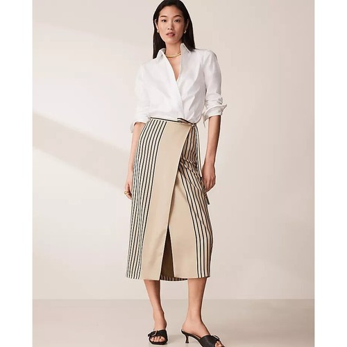 Ann Taylor Petite Striped Wrap Column Midi Skirt 6P