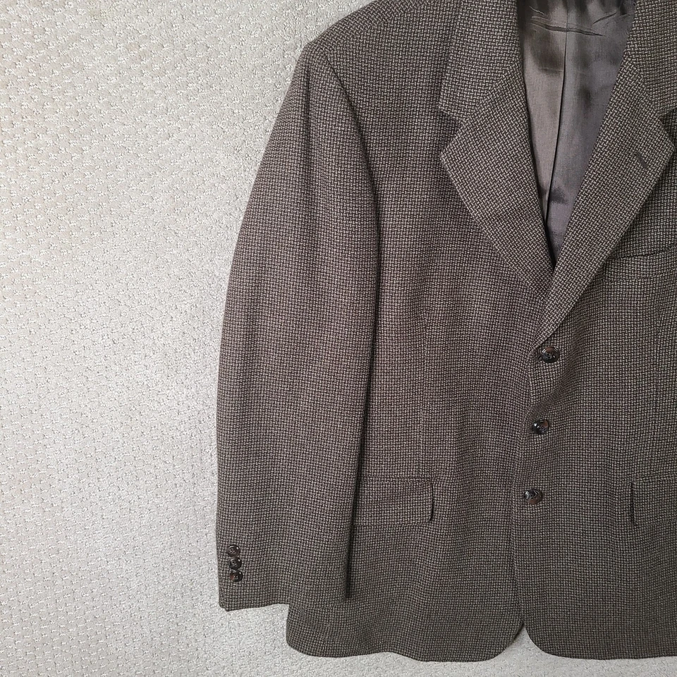 John Henry Jacket Mens 44R Brown Tweed Blazer Wool Blend 3 Button Sport Coat - Image 4 of 4