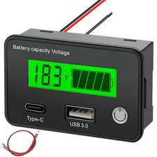 Motorcycle DC 12V-48V Digital Voltmeter Gauge LED Display Battery Voltage Meter