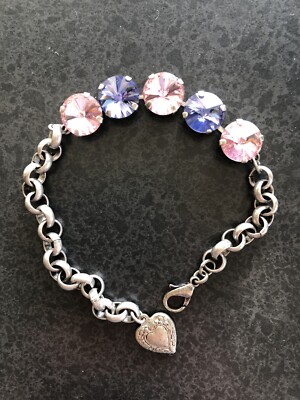 BRACELET SWAROVSKI CRYSTALS PINK AND PURPLE 9 3/4'' LENGTH HANDMADE 12 MM