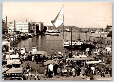RPPC Norway Norge Bergen From the Fish Market Postcard