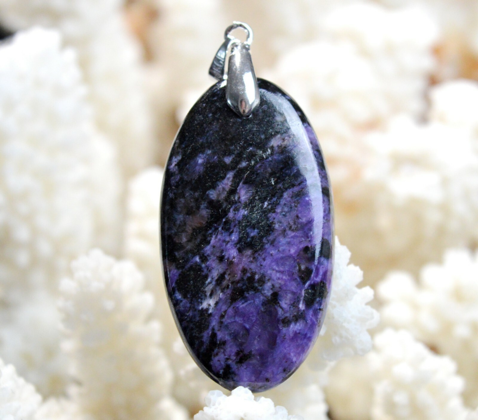 Pendentif Charoite 51 carats, cabochon en pierre naturelle de Russie DF14, cadeau d'anniversaire
