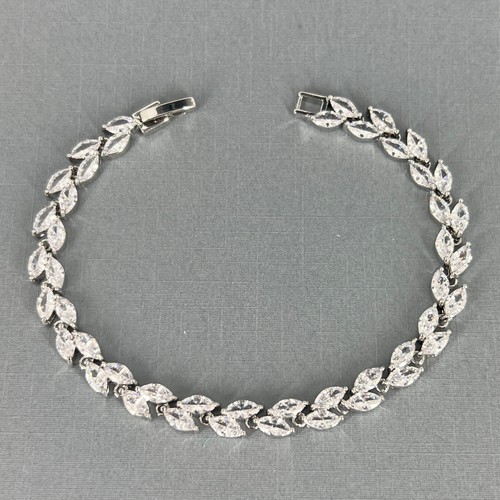CZ Marquise Leaf Bracelet Bridesmaids Gift Wedding Jewelry Choose Your Colour - Bild 6 von 14