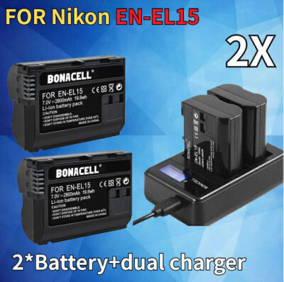 2X EN-EL15 Batteries +Dual Charger FOR Nikon EN-EL15 /EL15a/EL15b D810 Camera