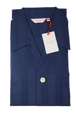 DEREK ROSE Herren Schlafanzug lang klassisch OFFEN 100% Baumwolle SATIN Streifen BLAU 