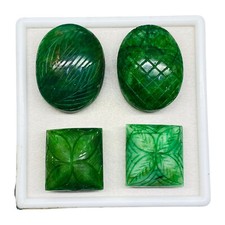 4 Pcs Natural Carved Emerald 28-40mm Stunning Green Pendant Size Huge Gemstones