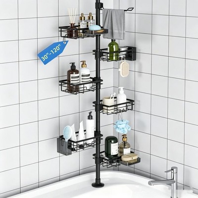 Shower Caddy Organizer Tension Pole: Rustproof 6-Tier Corner Shower Rack BLACK