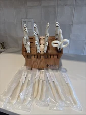 Cutco Pearl White Classic Handle 24 Pc Knife Set w/24 Slot Wood Block