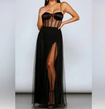 Black Zoya Mesh Tulle Bustier Dress, Formal, Maxi, Medium NWT