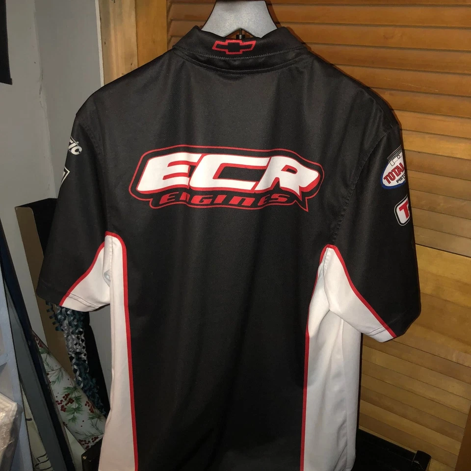 Camisa de trabalho ECR Engines Racing Mechanic preta branca vermelha manga curta - Imagem 3 de 4