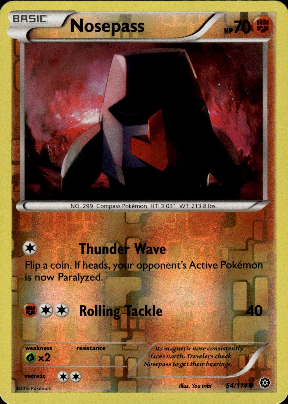 Nosepass Common XY Steam Siege 54/114 Fighting Reverse Holo Pokemon Card