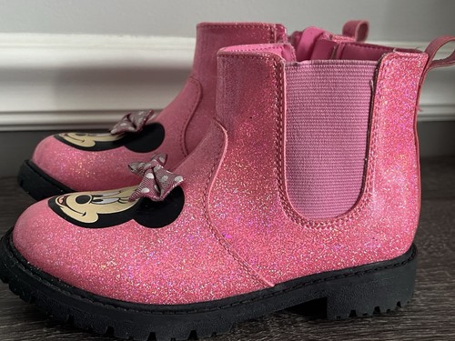Disney Junior Pink Sparkle Minnie Mouse Ankle Combat Rain Boots Size Toddler 10 - Picture 4 of 16