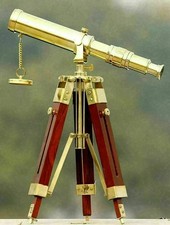 Nautical Brass Telescope With Wooden Tripod Stand Antique Collectible Telescope