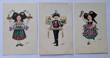Set of 3 Children Vive La France Vintage French Postcards Artist Signed Zane