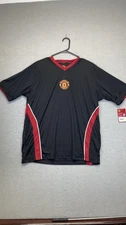 Manchester United Shirt Mens Medium Black Red Soccer Football MUFC V Neck Top