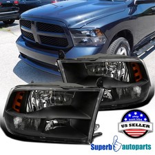Fits 2009-2018 Dodge Ram 1500 2500 3500 Quad Headlight Head Lamps Black 09-18