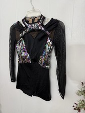 Curtain Call L Child Black Sequin Hip Hop Dance Costume EUC