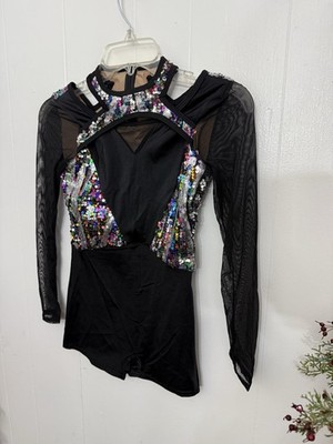 Curtain Call L Child Black Sequin Hip Hop Dance Costume EUC