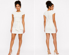 Alice + Olivia Virgil Tie-Detailed Cady Off-White Ivory Cream Mini Dress Size 12
