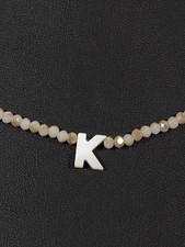 Boho Initial Letter K Neckalce Dainty White Beige Glass Bead 17.5"