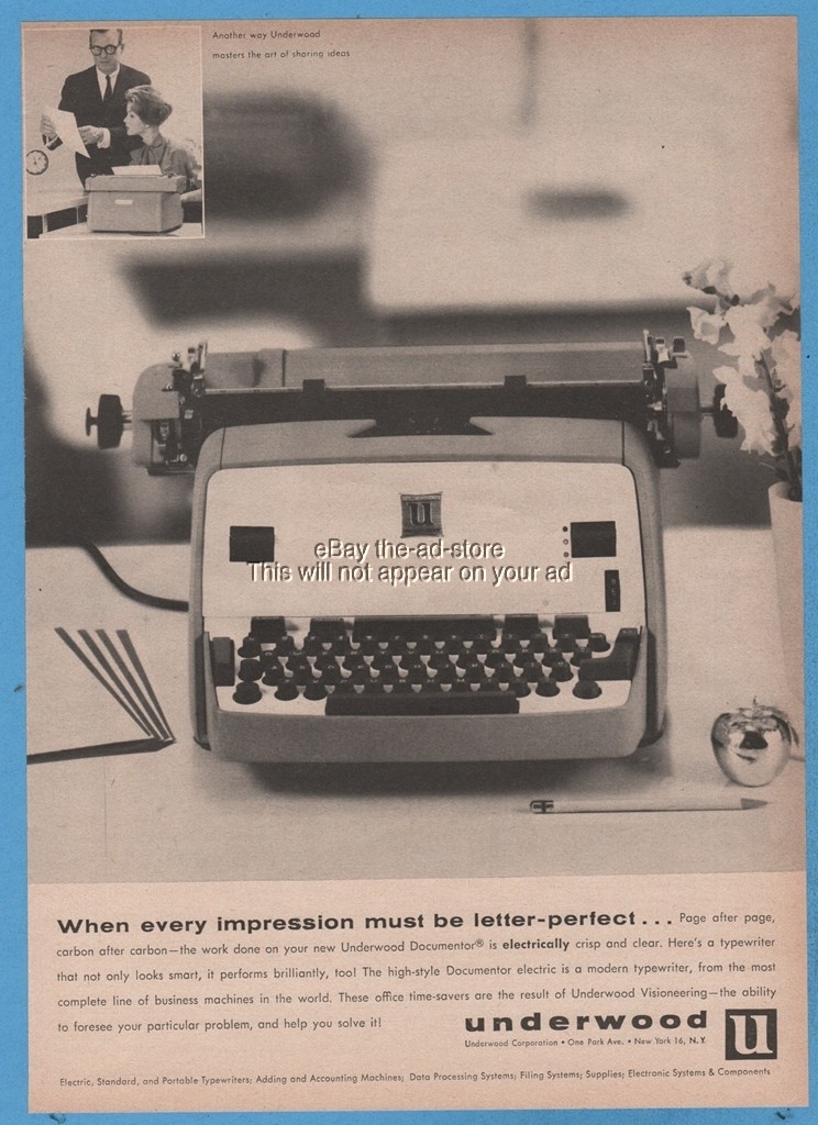 1960 Underwood Documentor Electric Typewriter Office Setting secretary photo ad