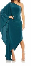 Mac Duggal One Shoulder Cape Sleeve Dress Ocean