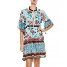 Alice + Olivia Glory Floral Print V Neck Tiered Boho Dress Sz Small Fairy Grunge