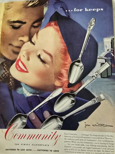1951 Oneida Community Silverplate Silverware Jon Whitcomb Art Ad AS IS