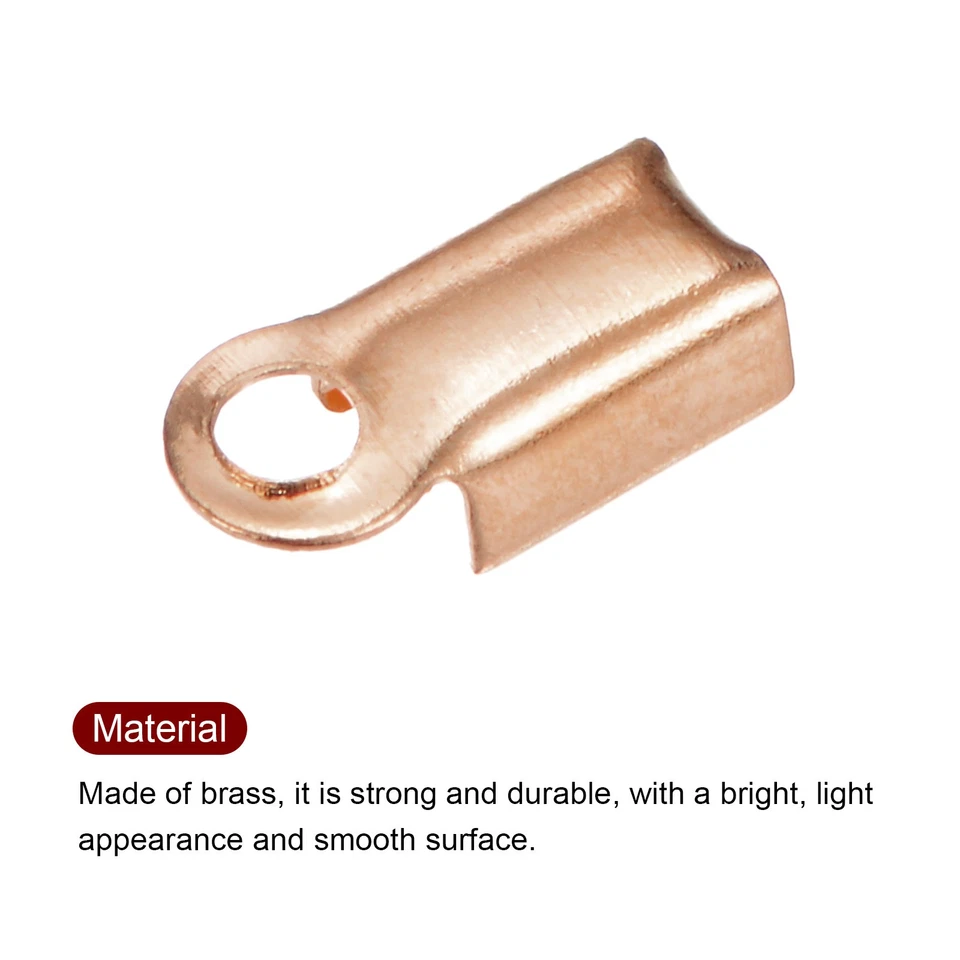 100pcs Fold Over Cord Ends 3mm Brass Crimp Cap Clasp Tips for DIY, Rose Gold - Image 4 of 4