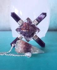 ORGONE AMETHYST PYRAMID ENERGY GENERATOR SET With DOWSING PENDULUM