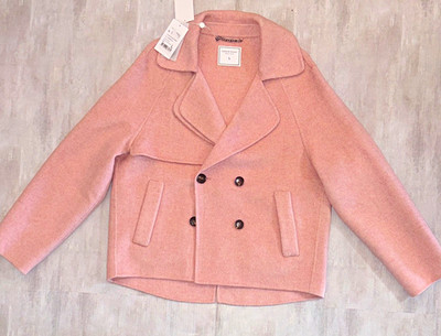 belle & bloom I'm Yours Double Breasted Wool Blend Coat In BlushBlend Pea Coat L