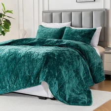 Velvet Quilt King Size, Velvet Blanket 108"X92" with 2 Pillow Shams Set, Luxury