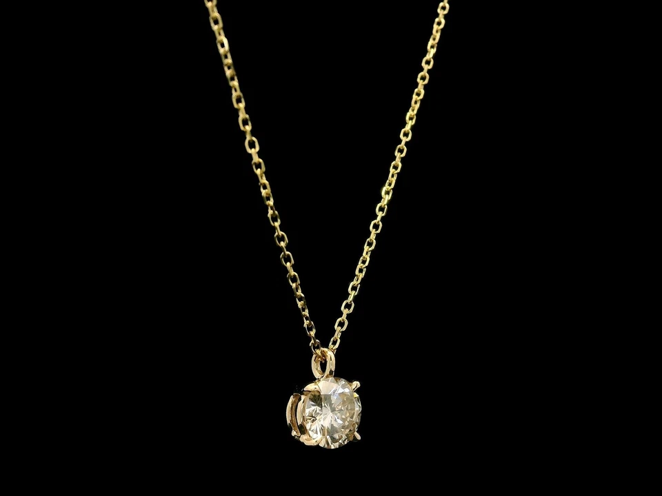 New 14k Yellow Gold 0.51ct Diamond Solitaire Slide Pendant Adjustable Necklace - Image 4 of 4