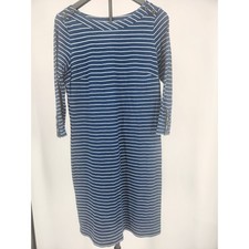 Talbots Womens Blue White Striped Cotton Sheath Dress Button Shoulder Size M