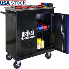 2-Door Tool Cabinet Rolling Lockable Storage Chest W/ Adjustable Shelves Wheels