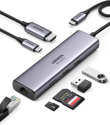 USB C Hub 7 in 1 Dock Ethernet HDMI 4K 60Hz LAN PD 100W für MacBook iPad Surface