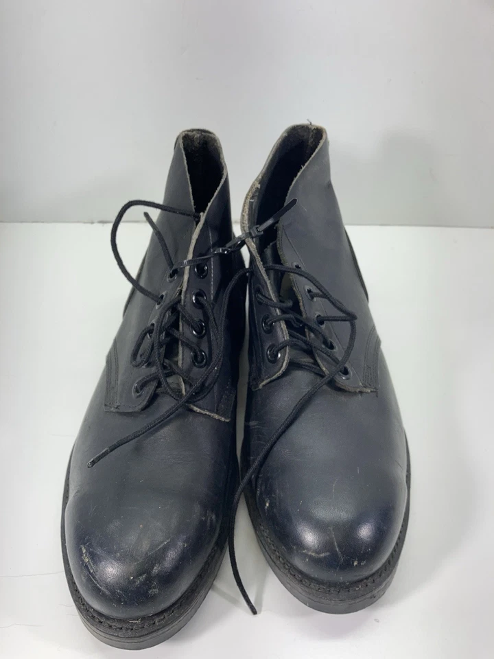 USN Marina de los Estados Unidos Zapatos de Cubierta de Vuelo Hombres 9.5 Ancho Cuero Negro Con Cordones al Tobillo De Colección 1989 Foto 2 de 4