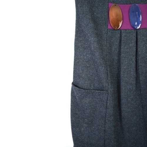 Vintage PRAIRIE Wool Gray Colorful Beaded DRESS artsy retro tweed office - Picture 4 of 8