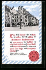Ansichtskarte Münchner Hofbräuhaus mit Kutschen, Urkunde mit Siegel 1931 