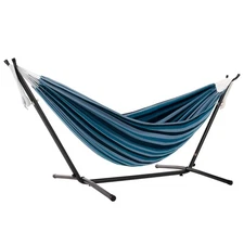 Vivere Double Cotton Hammock, Comfortable Daybed, Steel Stand, 9', Blue Lagoon