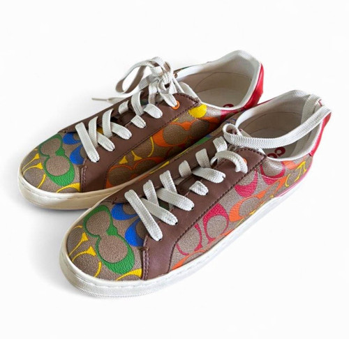 Coach Signature C Logo Print Low Top Lace Up Sneakers Multicolor Brown CA449