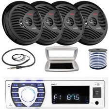 Pyle 1-DIN Bluetooth Marine MP3 Receiver W/White Cover, 4x 8'' 180W Max Speakers