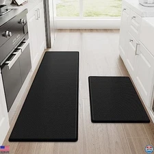 Cushioned Anti-Fatigue Kitchen Mats Set, Non-Slip Waterproof Rugs, 2PCS, Black