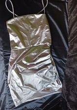Alluring Metallic Silver body hugging Strappy back Dress SZ~ L