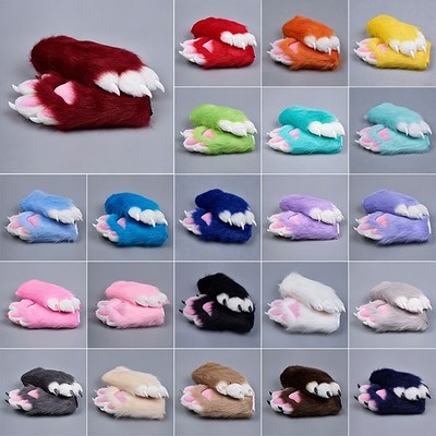 Colorful Cat Paw Plush Furry Fursuit Cosplay Nail Tiger Claw Full Finger Mitten